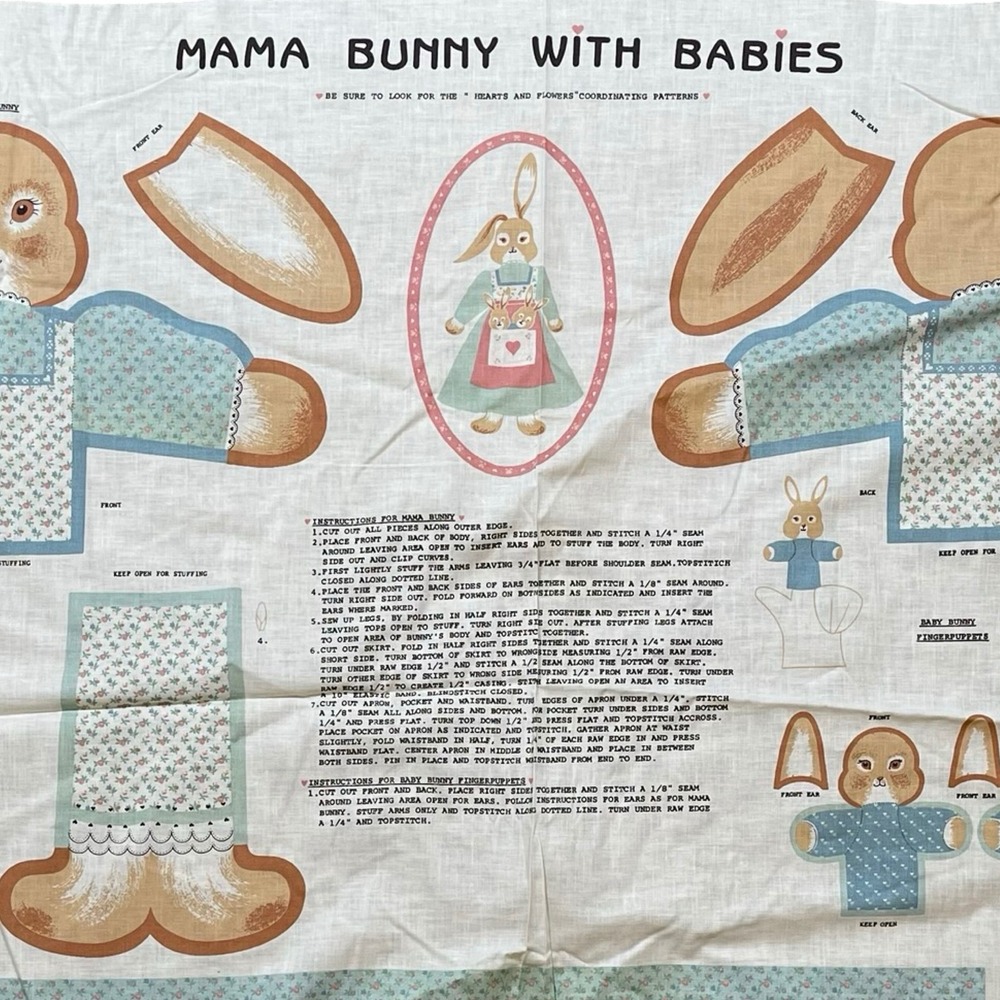 Vtg‎ Mama Bunny Babies Fabric Cut N Sew Pattern Dolls Springs Industries 4988